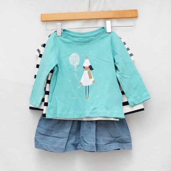 Set of 2 Baby Gap tops 1 Joe Fresh dress baby girl infant 12-18 toddler striped - Picture 2 of 13